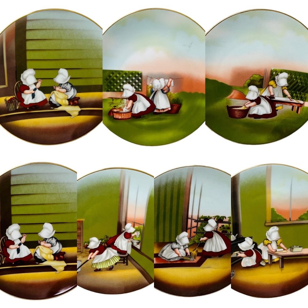 "The Sun-Bonnet Babies"  Plates Set of 7 Royal Bayreuth Vintage 1974